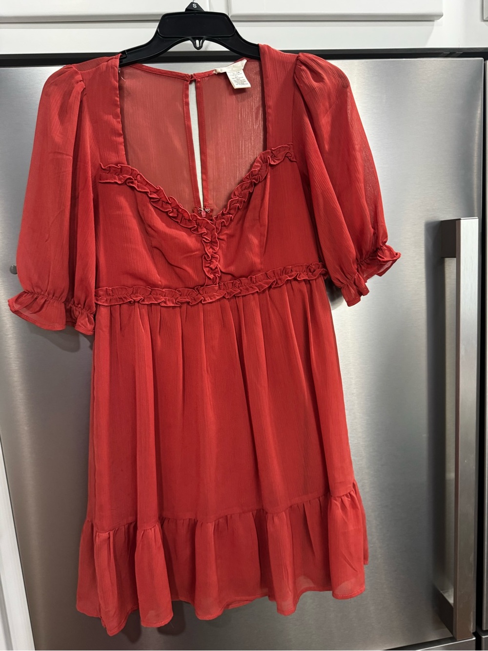 Altar'd State Red Ruffle V-Neck Empire Waist Tunic Dress